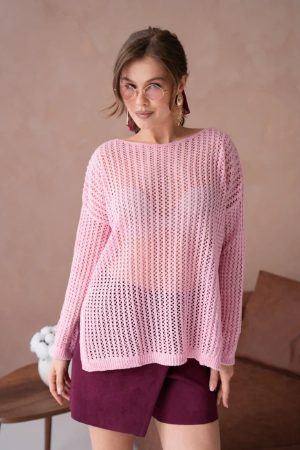 Kadın Kayık Yaka Örgü Detay Yırtmaçlı Triko Kazak