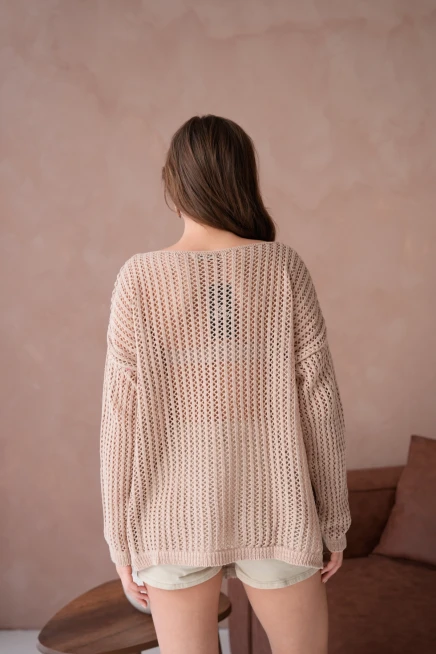 Kadın Kayık Yaka Örgü Detay Yırtmaçlı Triko Kazak