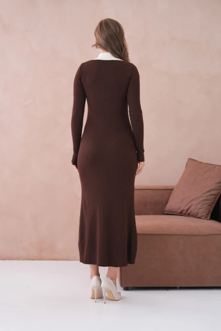 Kadın Polo Yaka Düğme Detay Kaşkorse Uzun Triko Elbise