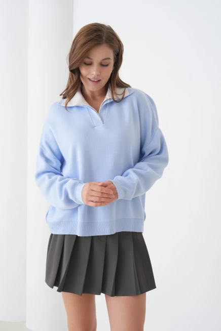 Kadın Polo Yaka Garnili Yumuşak Dokulu Triko Kazak