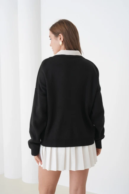 Kadın Polo Yaka Garnili Yumuşak Dokulu Triko Kazak