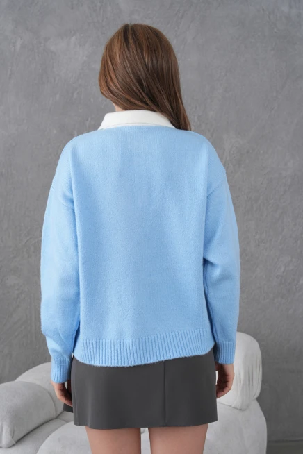 Kadın Polo Yaka Yarım Pat Düğmeli Triko Kazak