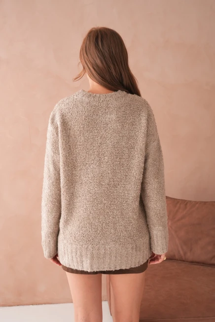 Kadın Bisiklet Bürümcük Yaka Yumuşak Dokulu Oversize Triko Kazak