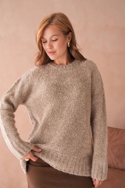 Kadın Bisiklet Bürümcük Yaka Yumuşak Dokulu Oversize Triko Kazak