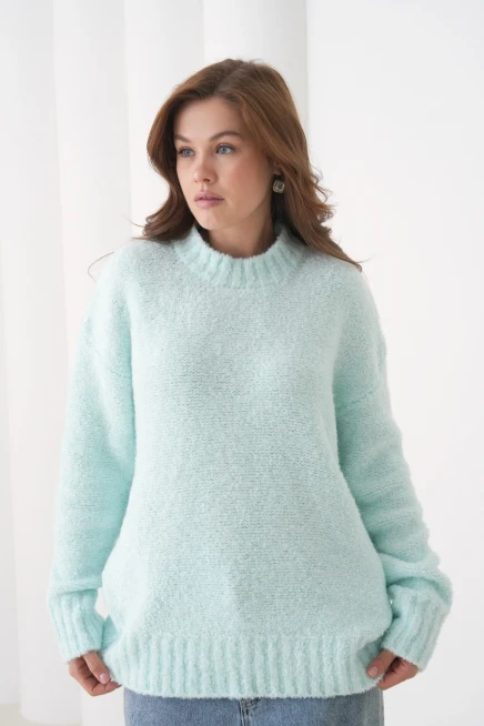 Kadın Bisiklet Bürümcük Yaka Yumuşak Dokulu Oversize Triko Kazak