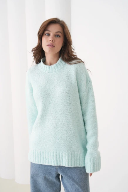 Kadın Bisiklet Bürümcük Yaka Yumuşak Dokulu Oversize Triko Kazak