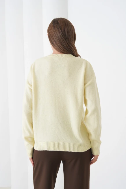 Kadın Bisiklet Yaka Desen İşlemeli Yumuşak Dokulu Triko Kazak