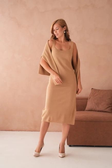 Kadın Bisiklet Yaka Düğme Detay Dokulu Ceket Elbise İkili Triko Takım