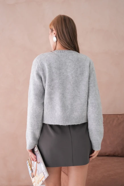 Kadın Bisiklet Yaka Düğme Detaylı Yumuşak Dokulu Şardonlu Triko Ceket