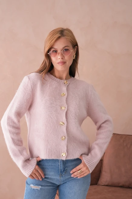 Kadın Bisiklet Yaka Düğme Detaylı Yumuşak Dokulu Şardonlu Triko Ceket