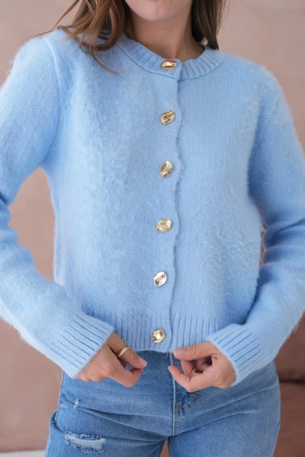 Kadın Bisiklet Yaka Düğme Detaylı Yumuşak Dokulu Şardonlu Triko Ceket