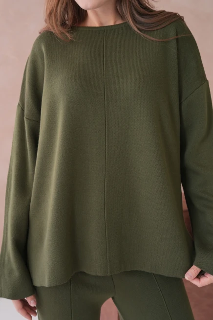 Kadın Bisiklet Yaka Düşük Kol Kazak Pantolon İkili Triko Takım