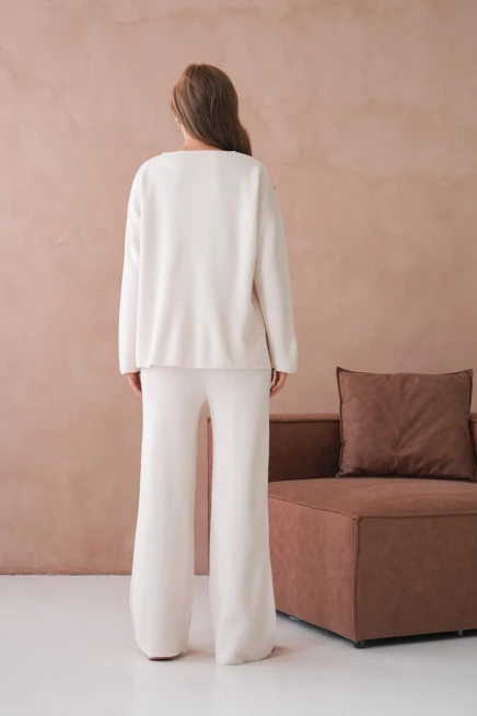 Kadın Bisiklet Yaka Düşük Kol Kazak Pantolon İkili Triko Takım