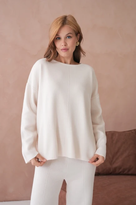 Kadın Bisiklet Yaka Düşük Kol Kazak Pantolon İkili Triko Takım