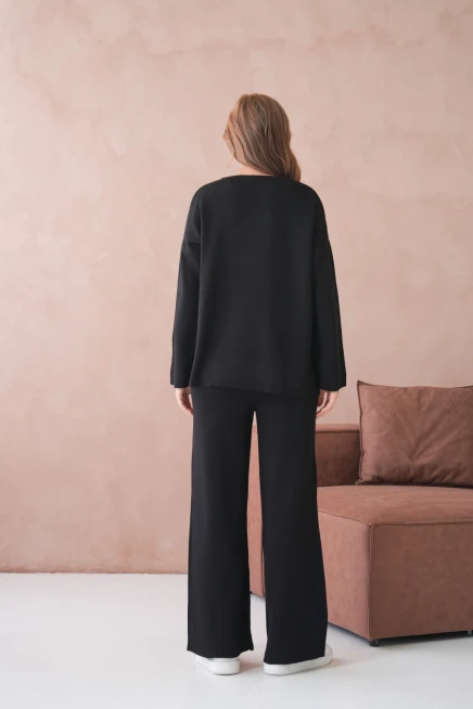 Kadın Bisiklet Yaka Düşük Kol Kazak Pantolon İkili Triko Takım