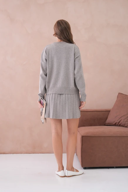 Kadın Bisiklet Yaka Kazak Kısa Etek İkili Triko Takım