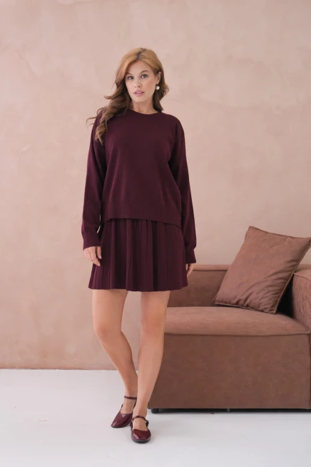 Kadın Bisiklet Yaka Kazak Kısa Etek İkili Triko Takım