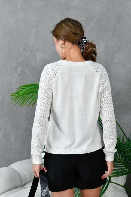 Kadın Bisiklet Yaka Kolları Ajurlu Basic Triko Kazak