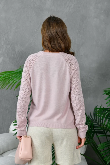 Kadın Bisiklet Yaka Kolları Ajurlu Basic Triko Kazak