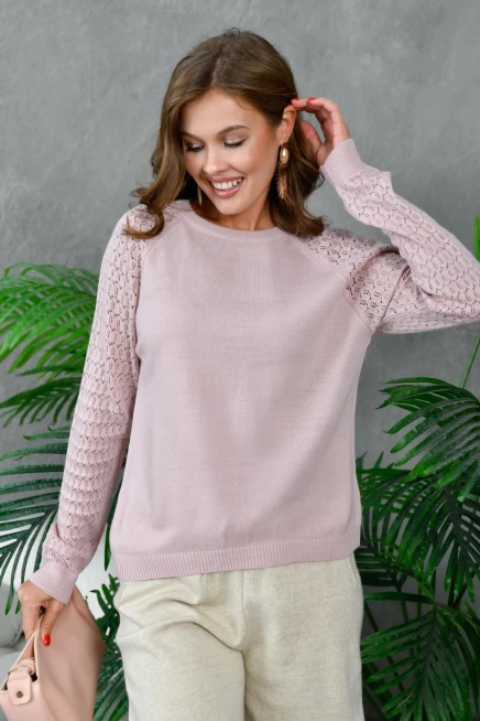 Kadın Bisiklet Yaka Kolları Ajurlu Basic Triko Kazak