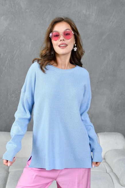 Kadın Bisiklet Yaka Yırtmaçlı Oversize Triko Kazak