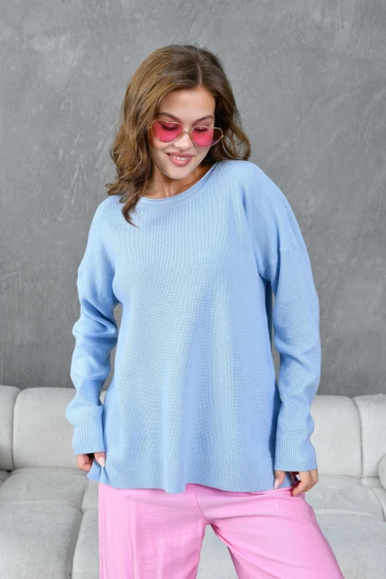 Kadın Bisiklet Yaka Yırtmaçlı Oversize Triko Kazak