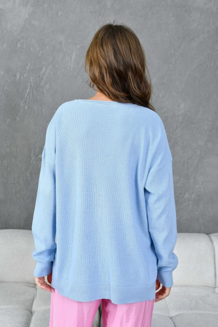 Kadın Bisiklet Yaka Yırtmaçlı Oversize Triko Kazak