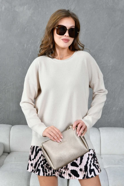 Kadın Bisiklet Yaka Yırtmaçlı Oversize Triko Kazak