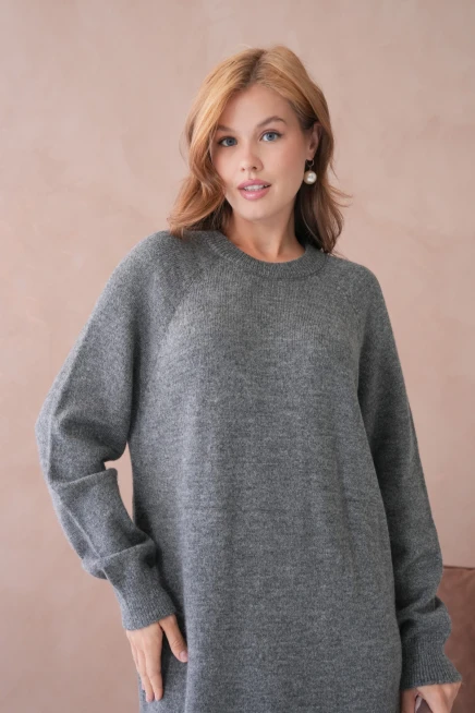 Kadın Bisiklet Yaka Yumuşak Dokulu Maksi Boy Şardonlu Oversize Triko Elbise 8324Sw