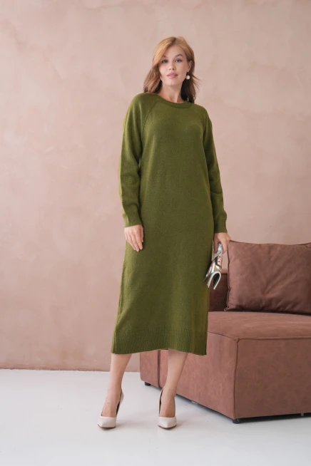 Kadın Bisiklet Yaka Yumuşak Dokulu Maksi Boy Şardonlu Oversize Triko Elbise 8324Sw