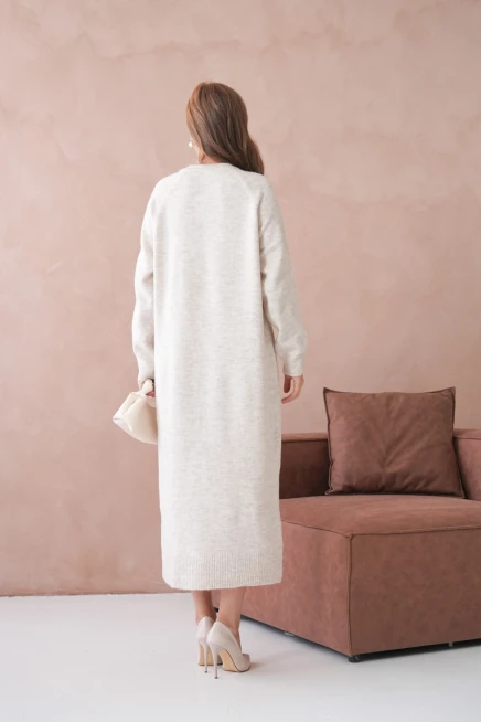 Kadın Bisiklet Yaka Yumuşak Dokulu Maksi Boy Şardonlu Oversize Triko Elbise 8324Sw