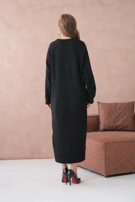 Kadın Bisiklet Yaka Yumuşak Dokulu Maksi Boy Şardonlu Oversize Triko Elbise 8324Sw