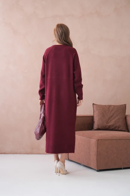 Kadın Bisiklet Yaka Yumuşak Dokulu Maksi Boy Şardonlu Oversize Triko Elbise 8324Sw