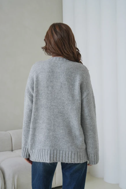 Kadın Bisiklet Yaka Yumuşak Dokulu Oversize Triko Kazak 3032