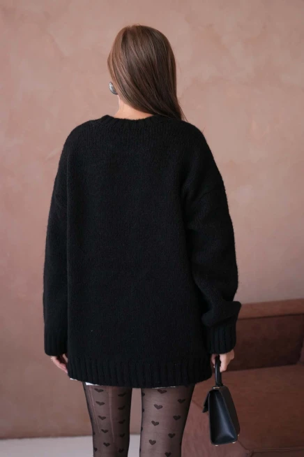 Kadın Bisiklet Yaka Yumuşak Dokulu Oversize Triko Kazak 3032