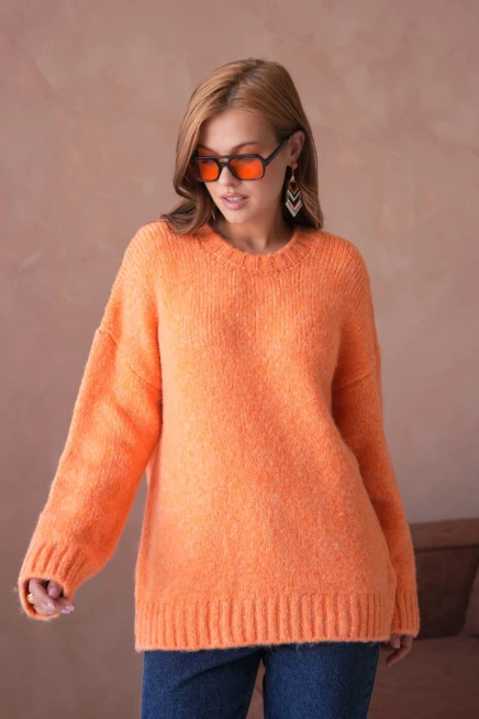 Kadın Bisiklet Yaka Yumuşak Dokulu Oversize Triko Kazak 3032