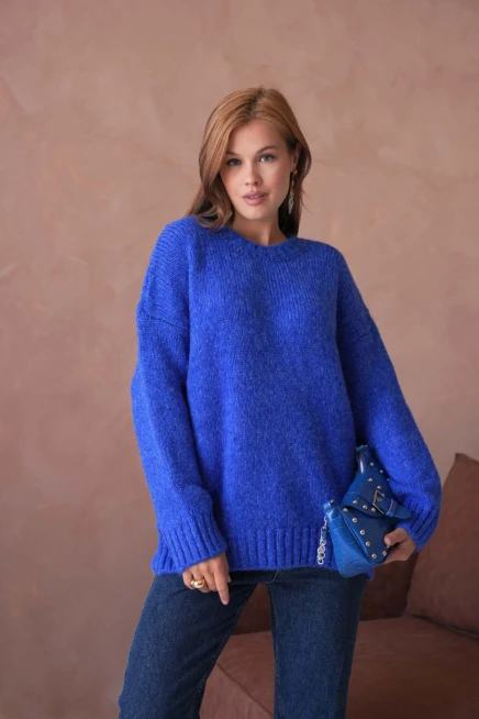 Kadın Bisiklet Yaka Yumuşak Dokulu Oversize Triko Kazak 3032