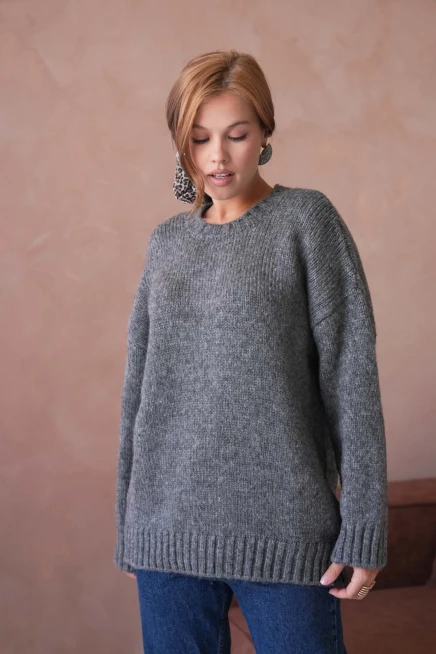 Kadın Bisiklet Yaka Yumuşak Dokulu Oversize Triko Kazak 3032