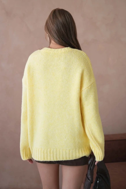 Kadın Bisiklet Yaka Yumuşak Dokulu Oversize Triko Kazak 3032