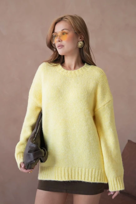 Kadın Bisiklet Yaka Yumuşak Dokulu Oversize Triko Kazak 3032