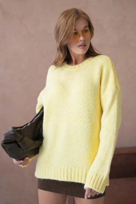 Kadın Bisiklet Yaka Yumuşak Dokulu Oversize Triko Kazak 3032