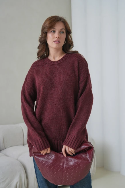 Kadın Bisiklet Yaka Yumuşak Dokulu Oversize Triko Kazak 3032