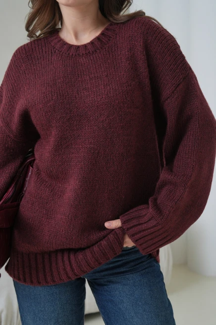 Kadın Bisiklet Yaka Yumuşak Dokulu Oversize Triko Kazak 3032