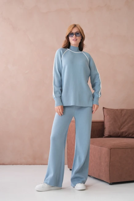 Kadın Dik Yaka Kazak Pantolon İkili Triko Takım