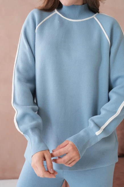 Kadın Dik Yaka Kazak Pantolon İkili Triko Takım