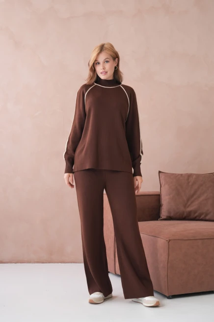 Kadın Dik Yaka Kazak Pantolon İkili Triko Takım
