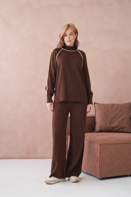 Kadın Dik Yaka Kazak Pantolon İkili Triko Takım