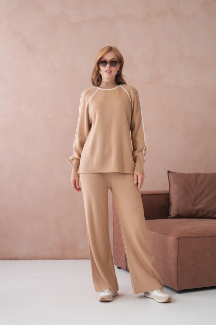 Kadın Dik Yaka Kazak Pantolon İkili Triko Takım