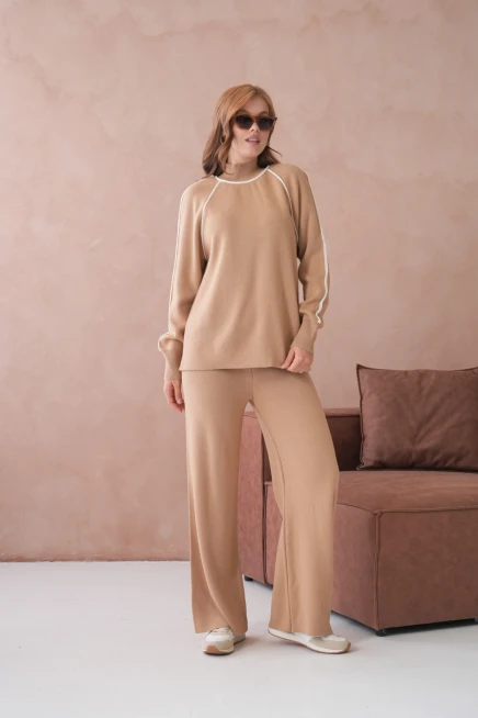 Kadın Dik Yaka Kazak Pantolon İkili Triko Takım