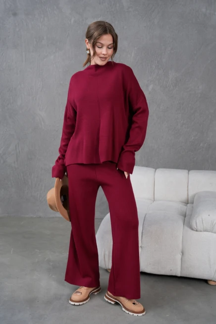 Kadın Dik Yaka Kazak Pantolon İkili Triko Takım